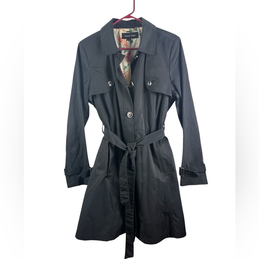 Black Rivet Double-Breasted Black Trench Coat